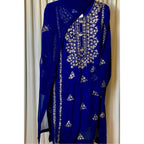 A chiffon fabric blue outfit with hand embroidery. by Najmadesigns and co.