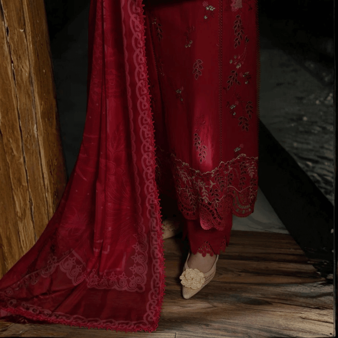 • Clothing: Embroidered/Printed suit for women - Made of best quality fabric - lawn or linen or chiffon- pure silk - Available at Najma Designs & Co. • Jewelry: Gold-plated stud earrings for