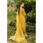 Stitched Yellow-Green Silk Embroidered Shirt with Raw Silk Trouser and Organza Embroidered Dupatta, Perfect for Fall/Winter Wear, Detailed Embroidery on Front, Back, Sleeves, and Hems, Traditional Pakistani Dress, Elegant and Timeless Pakistani Bridal or Festive Outfit, Dyed Cotton Inner, Perfect for Special Occasions