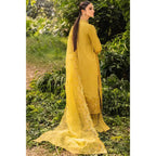 Stitched Yellow-Green Silk Embroidered Shirt with Raw Silk Trouser and Organza Embroidered Dupatta, Perfect for Fall/Winter Wear, Detailed Embroidery on Front, Back, Sleeves, and Hems, Traditional Pakistani Dress, Elegant and Timeless Pakistani Bridal or Festive Outfit, Dyed Cotton Inner, Perfect for Special Occasions