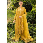 Stitched Yellow-Green Silk Embroidered Shirt with Raw Silk Trouser and Organza Embroidered Dupatta, Perfect for Fall/Winter Wear, Detailed Embroidery on Front, Back, Sleeves, and Hems, Traditional Pakistani Dress, Elegant and Timeless Pakistani Bridal or Festive Outfit, Dyed Cotton Inner, Perfect for Special Occasions