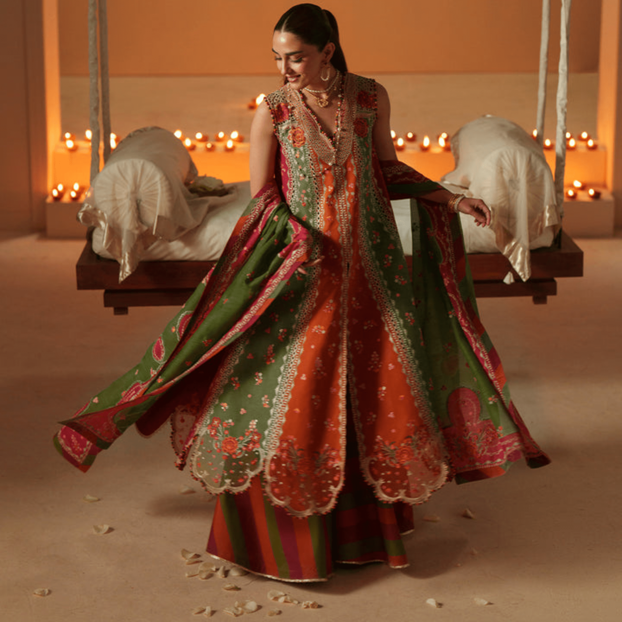 • Clothing: Embroidered/Printed suit for women - Made of best quality fabric - lawn or linen or chiffon - pure silk - Available at Najma Designs & Co. • Jewelry: Gold - plated stud earrings for