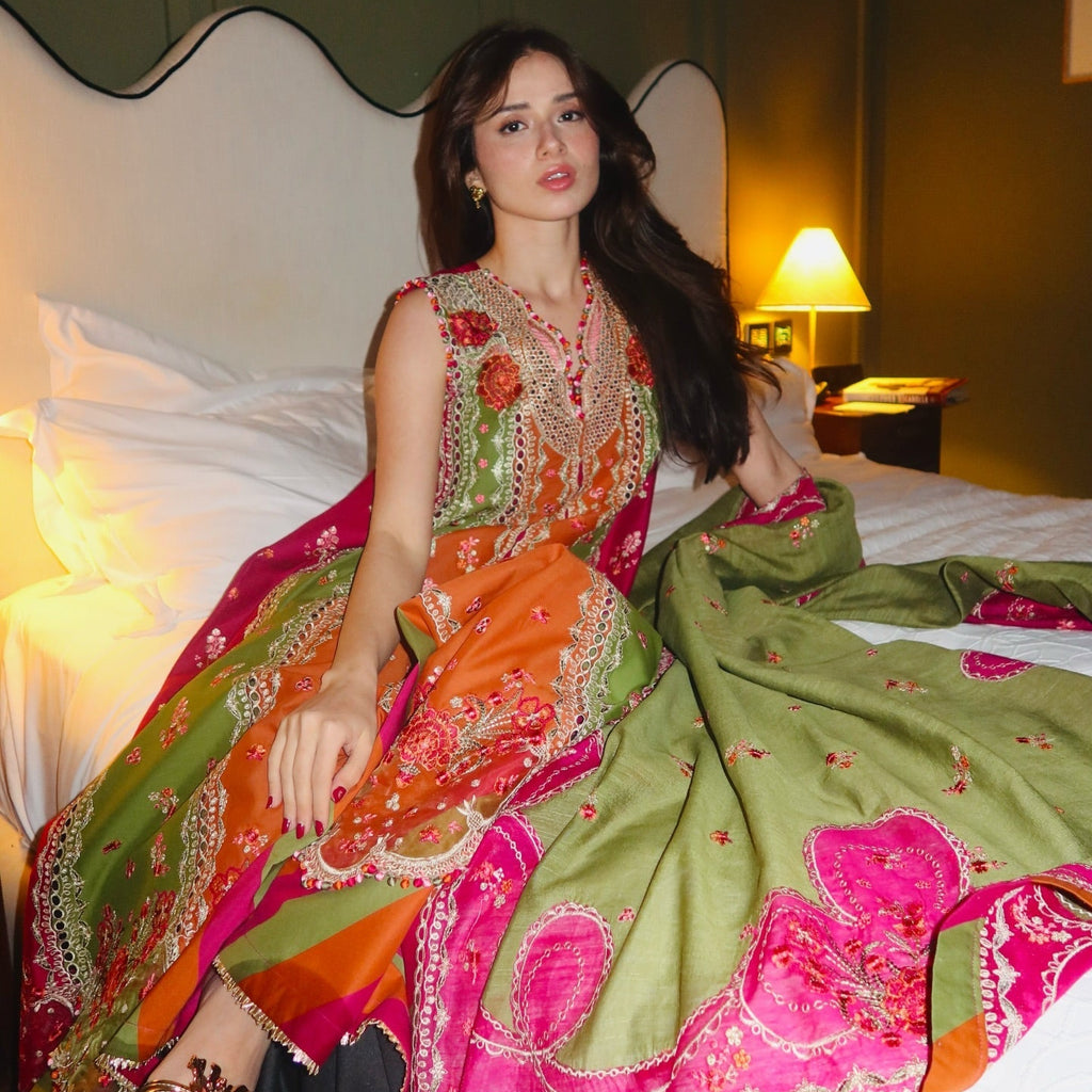 • Clothing: Embroidered/Printed suit for women - Made of best quality fabric - lawn or linen or chiffon - pure silk - Available at Najma Designs & Co. • Jewelry: Gold - plated stud earrings for