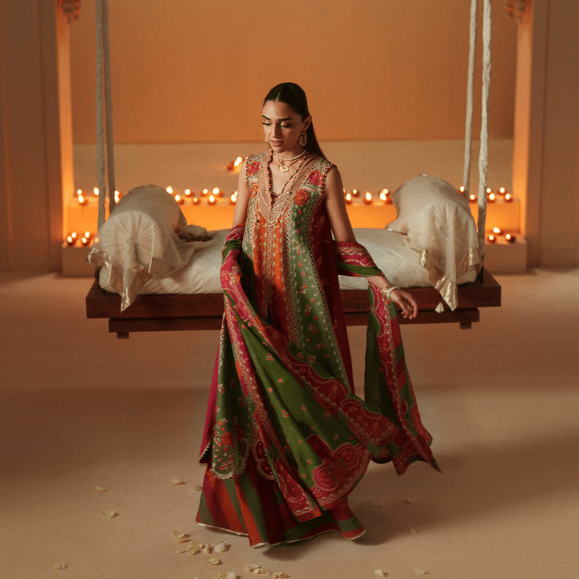• Clothing: Embroidered/Printed suit for women - Made of best quality fabric - lawn or linen or chiffon - pure silk - Available at Najma Designs & Co. • Jewelry: Gold - plated stud earrings for