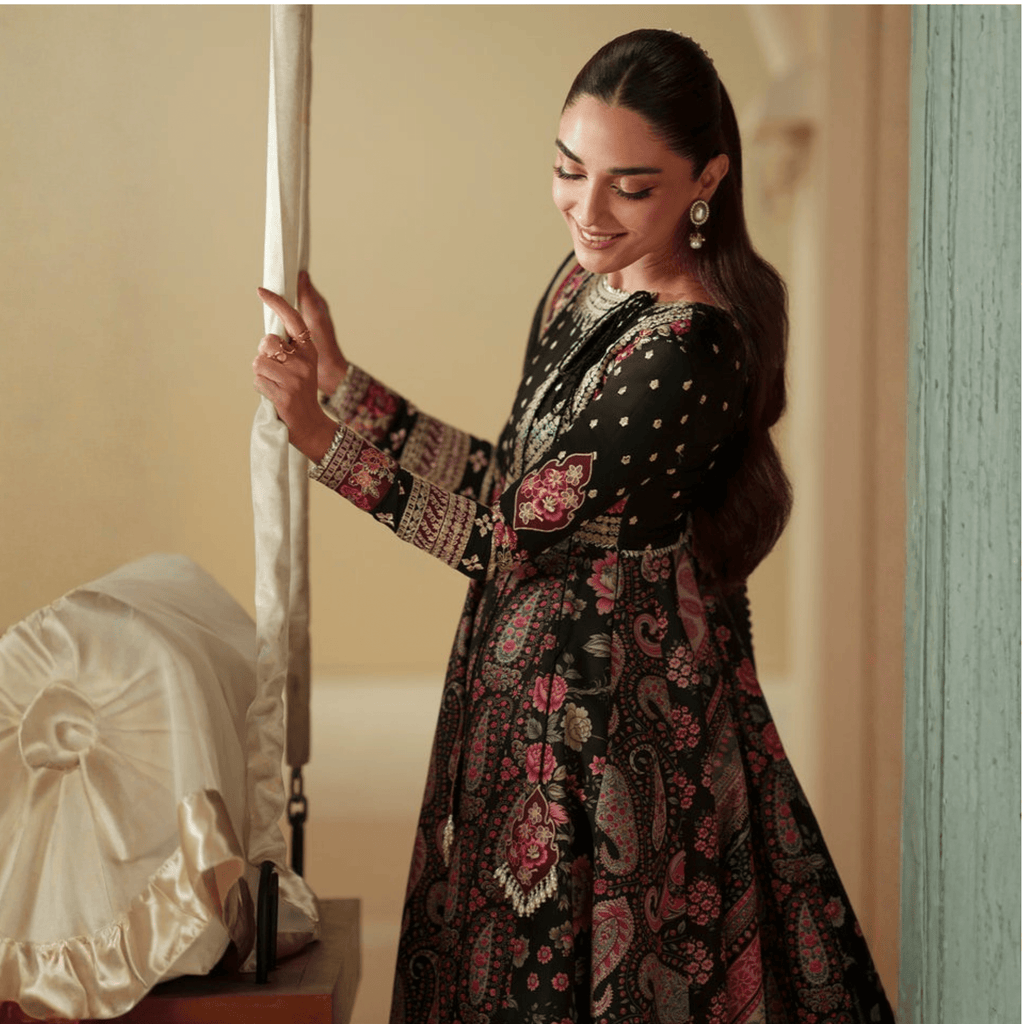 • Clothing: Embroidered/Printed suit for women - Made of best quality fabric - lawn or linen or chiffon - pure silk - Available at Najma Designs & Co. • Jewelry: Gold - plated stud earrings for
