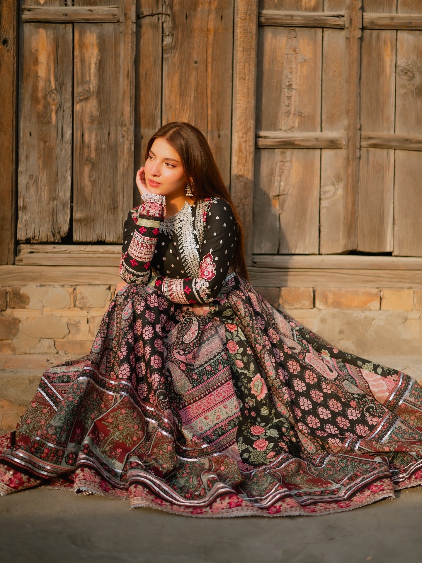 • Clothing: Embroidered/Printed suit for women - Made of best quality fabric - lawn or linen or chiffon - pure silk - Available at Najma Designs & Co. • Jewelry: Gold - plated stud earrings for