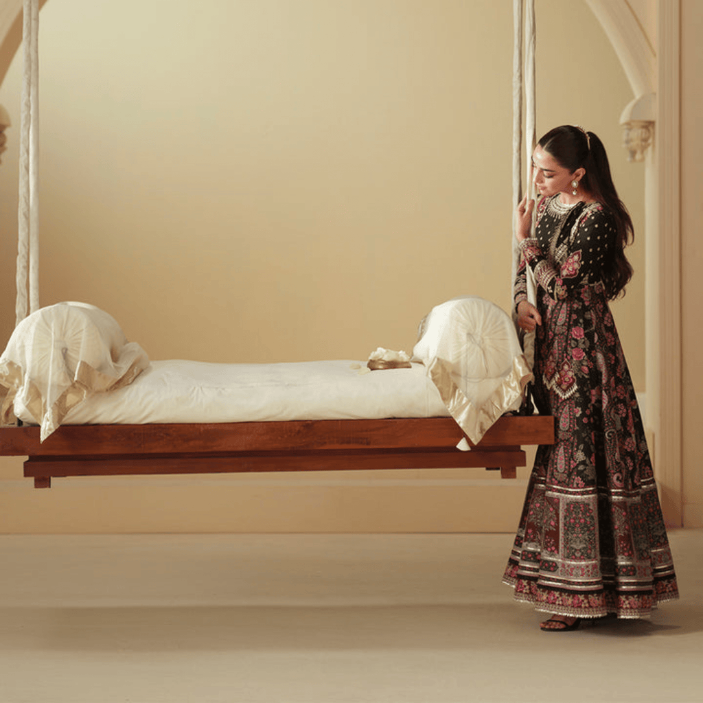• Clothing: Embroidered/Printed suit for women - Made of best quality fabric - lawn or linen or chiffon - pure silk - Available at Najma Designs & Co. • Jewelry: Gold - plated stud earrings for