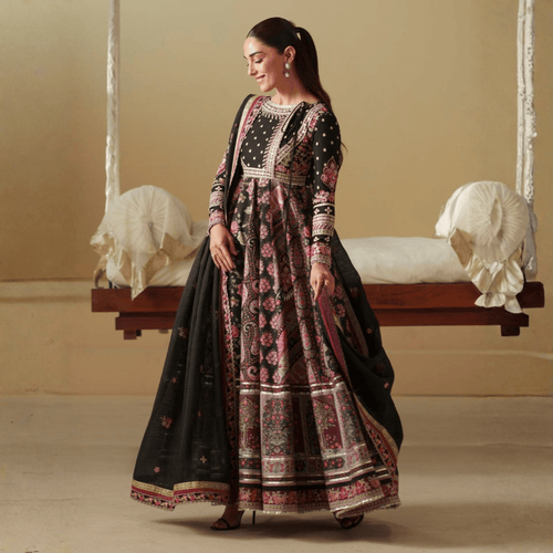 • Clothing: Embroidered/Printed suit for women - Made of best quality fabric - lawn or linen or chiffon - pure silk - Available at Najma Designs & Co. • Jewelry: Gold - plated stud earrings for