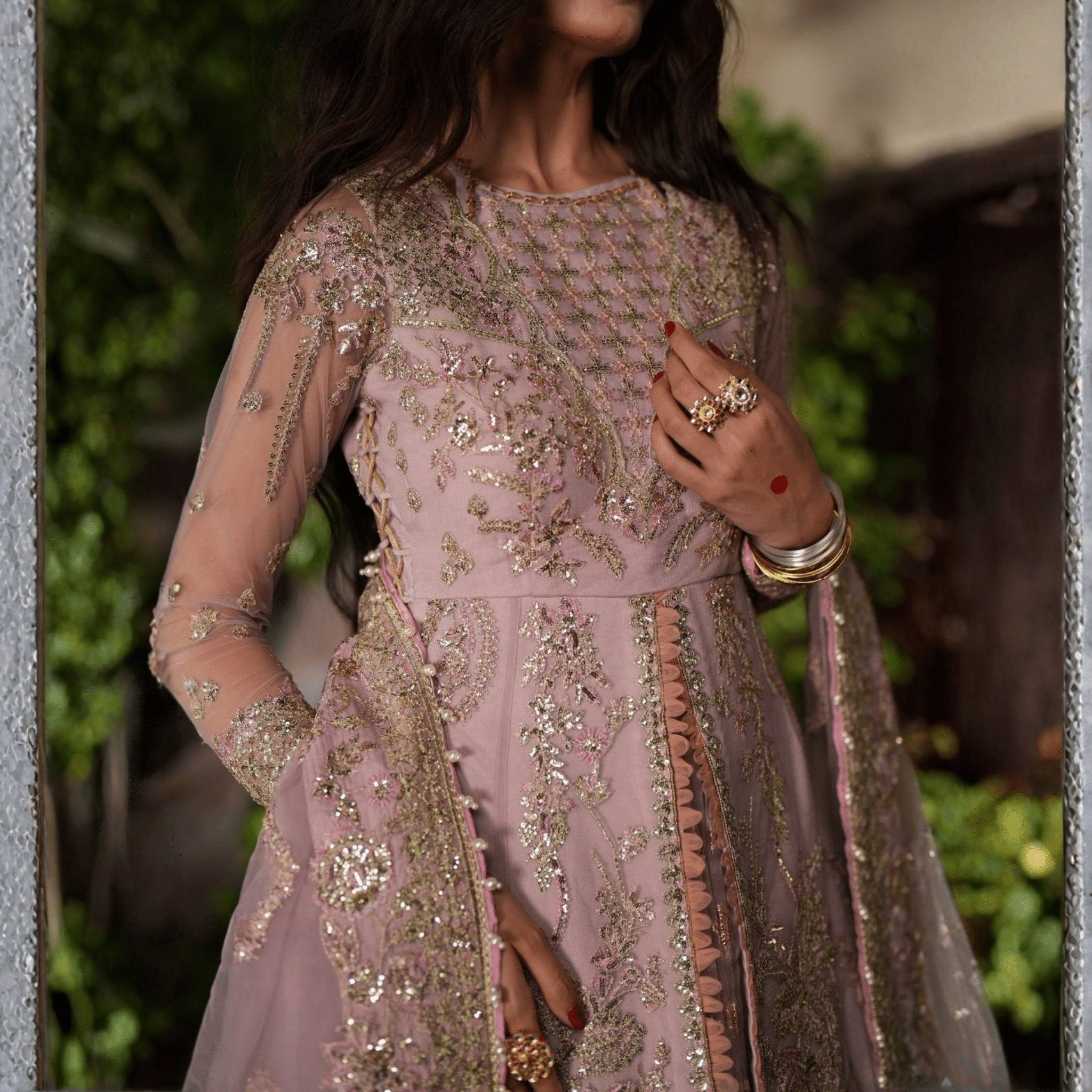 • Clothing: Embroidered/Printed suit for women - Made of best quality fabric - lawn or linen or chiffon - pure silk - Available at Najma Designs & Co. • Jewelry: Gold - plated stud earrings for