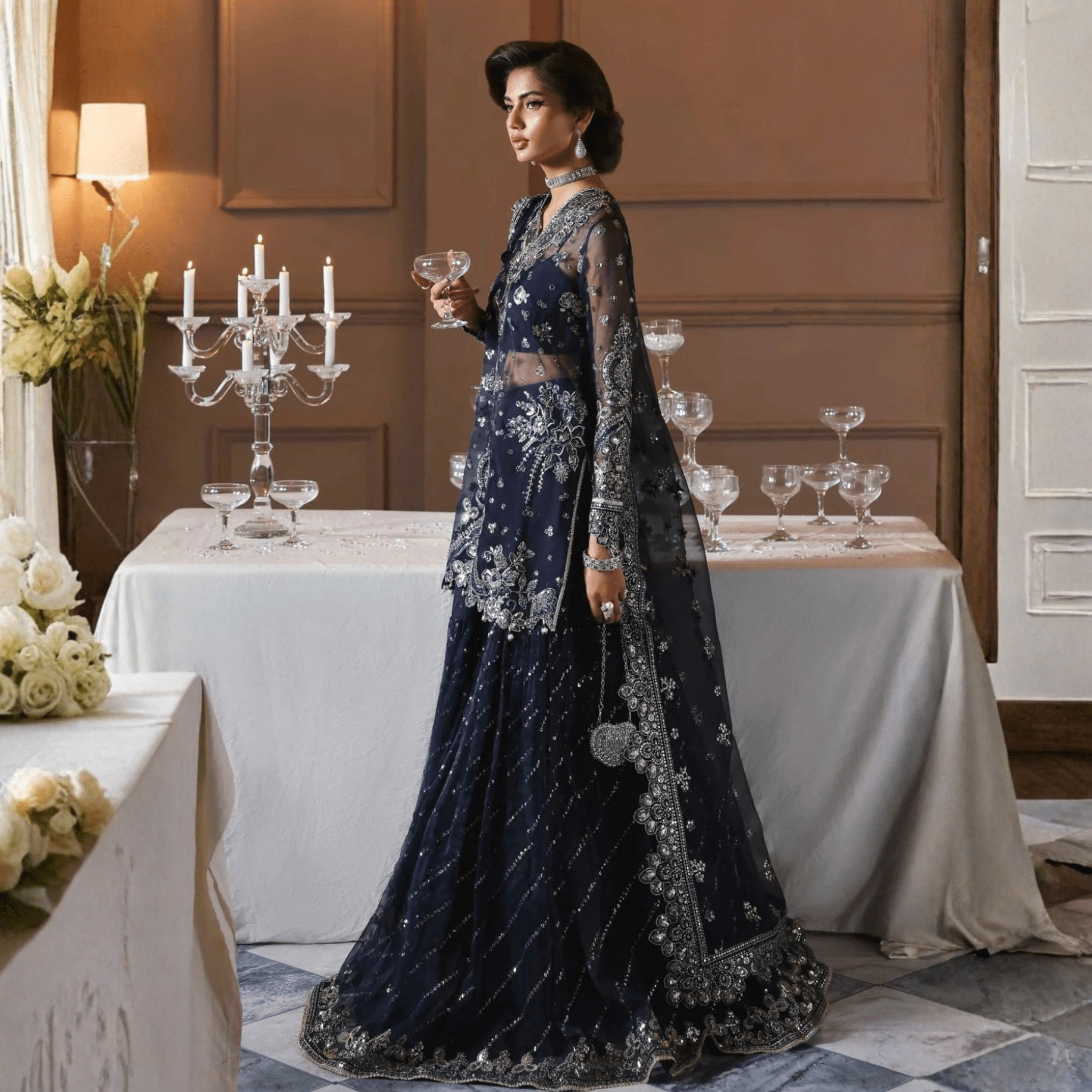 • Clothing: Embroidered/Printed suit for women - Made of best quality fabric - lawn or linen or chiffon - pure silk - Available at Najma Designs & Co. • Jewelry: Gold - plated stud earrings for