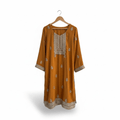 • Clothing: Embroidered/Printed suit for women - Made of best quality fabric - lawn or linen or chiffon - pure silk - Available at Najma Designs & Co. • Jewelry: Gold - plated stud earrings for