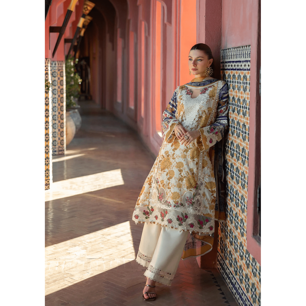 • Clothing: Embroidered/Printed suit for women - Made of best quality fabric - lawn or linen or chiffon - pure silk - Available at Najma Designs & Co. • Jewelry: Gold - plated stud earrings for