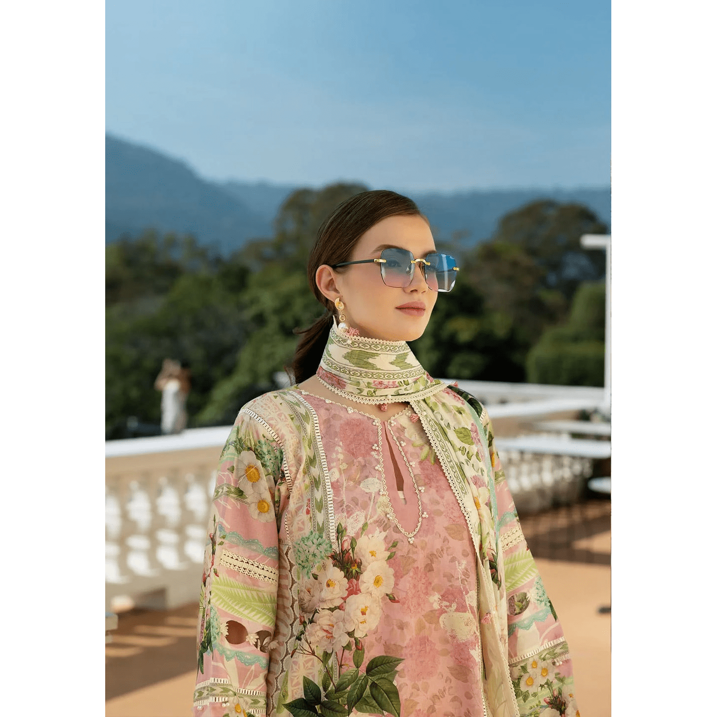 • Clothing: Embroidered/Printed suit for women - Made of best quality fabric - lawn or linen or chiffon - pure silk - Available at Najma Designs & Co. • Jewelry: Gold - plated stud earrings for