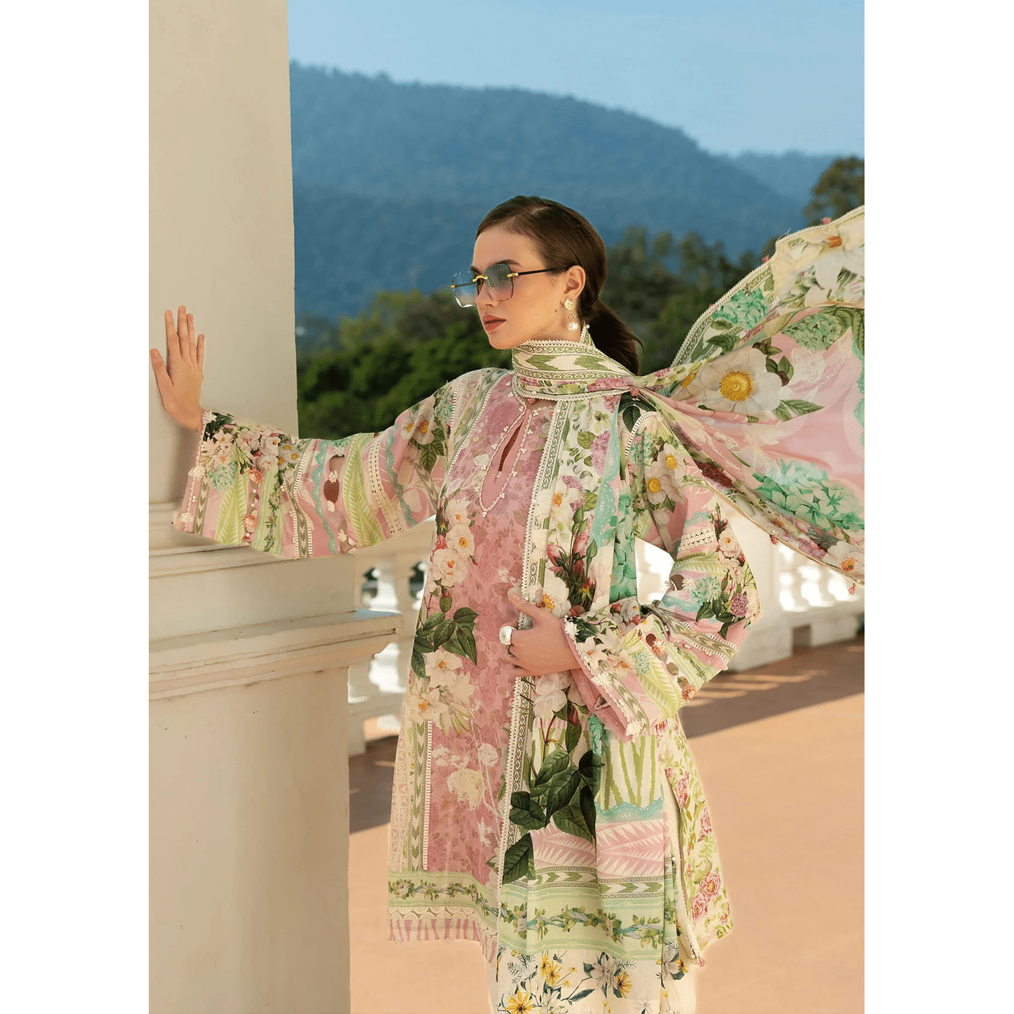 • Clothing: Embroidered/Printed suit for women - Made of best quality fabric - lawn or linen or chiffon - pure silk - Available at Najma Designs & Co. • Jewelry: Gold - plated stud earrings for