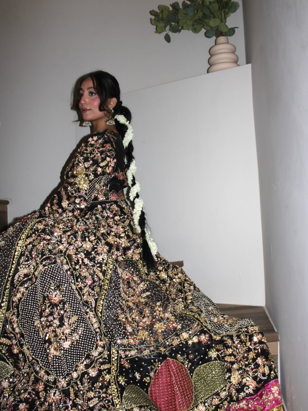 • Clothing: Embroidered/Printed suit for women - Made of best quality fabric - lawn or linen or chiffon - pure silk - Available at Najma Designs & Co. • Jewelry: Gold - plated stud earrings for