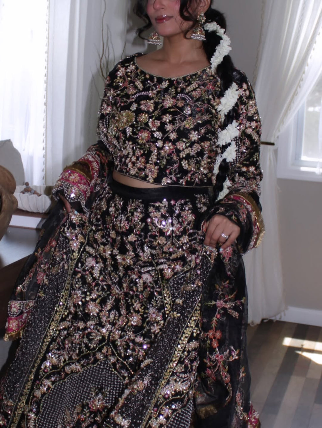 • Clothing: Embroidered/Printed suit for women - Made of best quality fabric - lawn or linen or chiffon - pure silk - Available at Najma Designs & Co. • Jewelry: Gold - plated stud earrings for