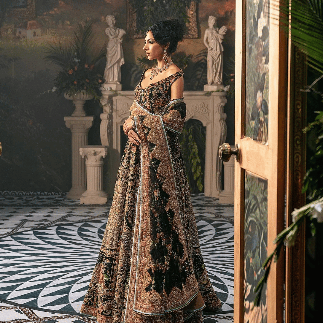 • Clothing: Embroidered/Printed suit for women - Made of best quality fabric - lawn or linen or chiffon - pure silk - Available at Najma Designs & Co. • Jewelry: Gold - plated stud earrings for