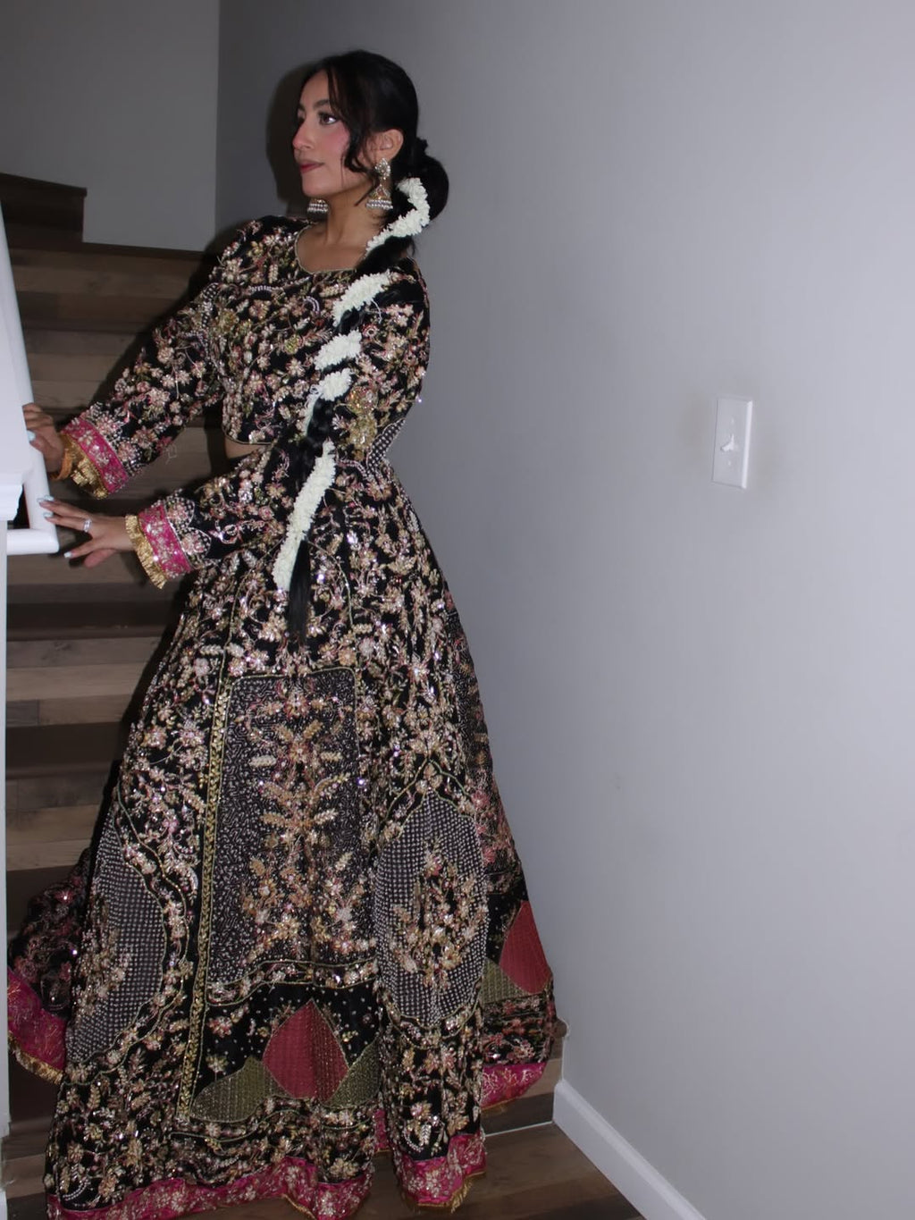 • Clothing: Embroidered/Printed suit for women - Made of best quality fabric - lawn or linen or chiffon - pure silk - Available at Najma Designs & Co. • Jewelry: Gold - plated stud earrings for