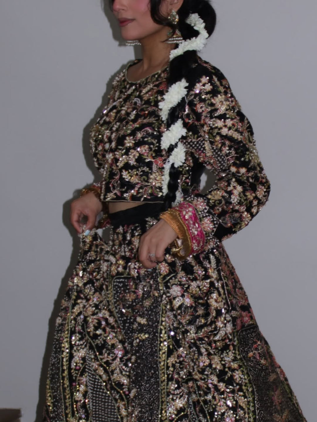 • Clothing: Embroidered/Printed suit for women - Made of best quality fabric - lawn or linen or chiffon - pure silk - Available at Najma Designs & Co. • Jewelry: Gold - plated stud earrings for