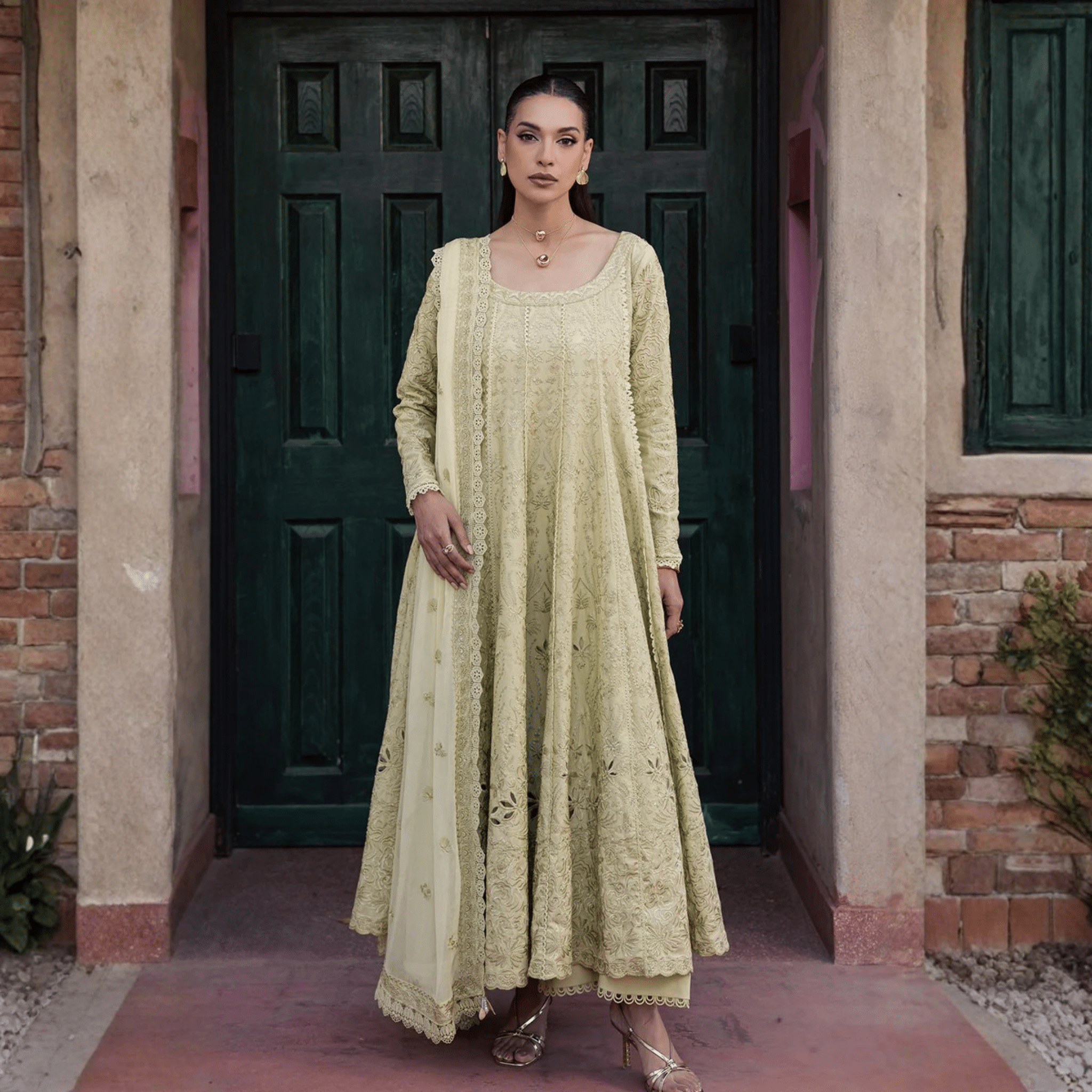 • Clothing: Embroidered/Printed suit for women - Made of best quality fabric - lawn or linen or chiffon - pure silk - Available at Najma Designs & Co. • Jewelry: Gold - plated stud earrings for