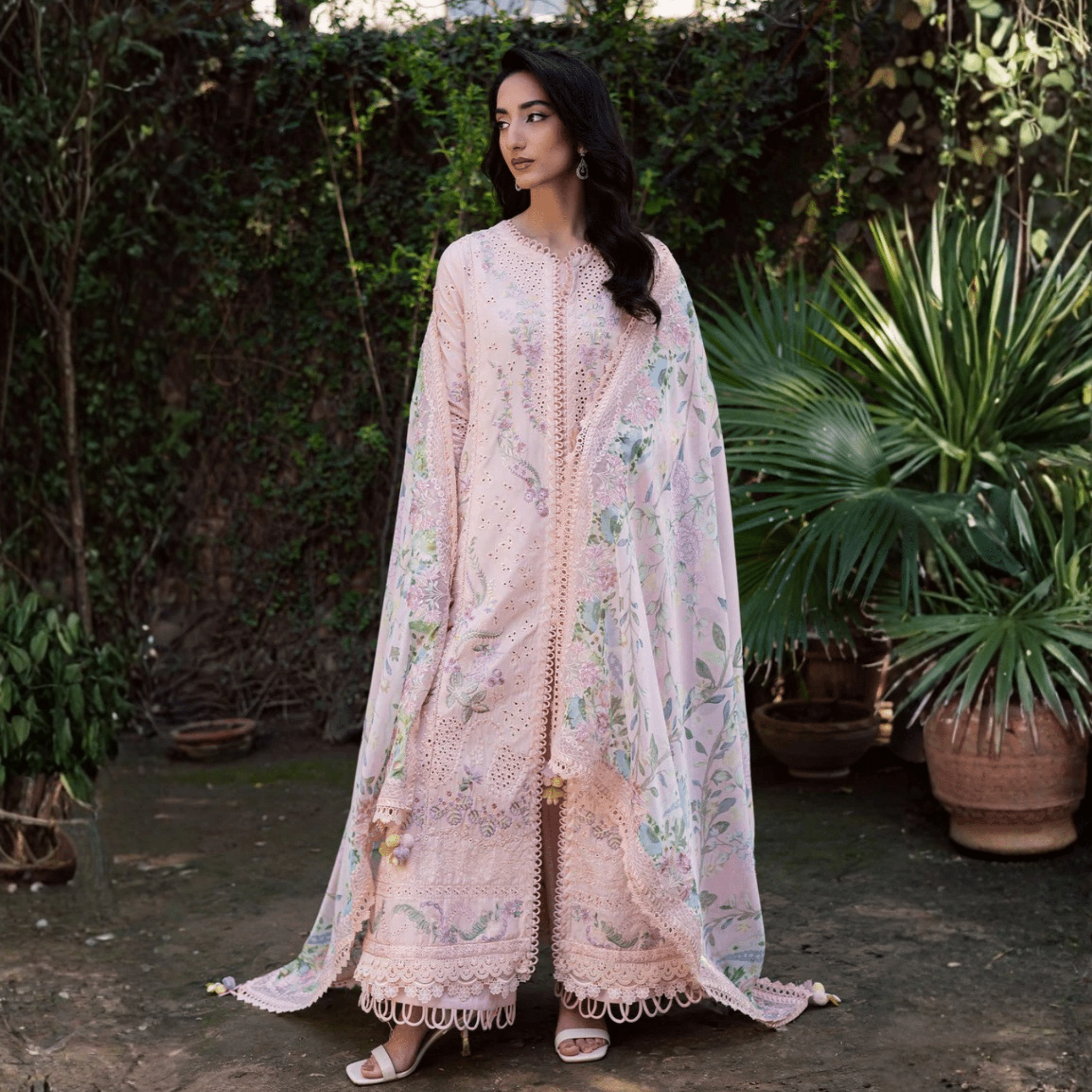 • Clothing: Embroidered/Printed suit for women - Made of best quality fabric - lawn or linen or chiffon - pure silk - Available at Najma Designs & Co. • Jewelry: Gold - plated stud earrings for