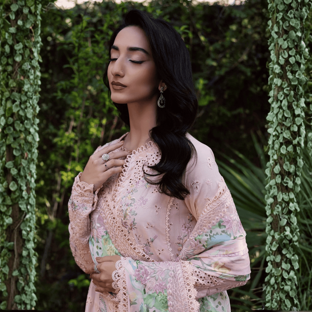 • Clothing: Embroidered/Printed suit for women - Made of best quality fabric - lawn or linen or chiffon - pure silk - Available at Najma Designs & Co. • Jewelry: Gold - plated stud earrings for