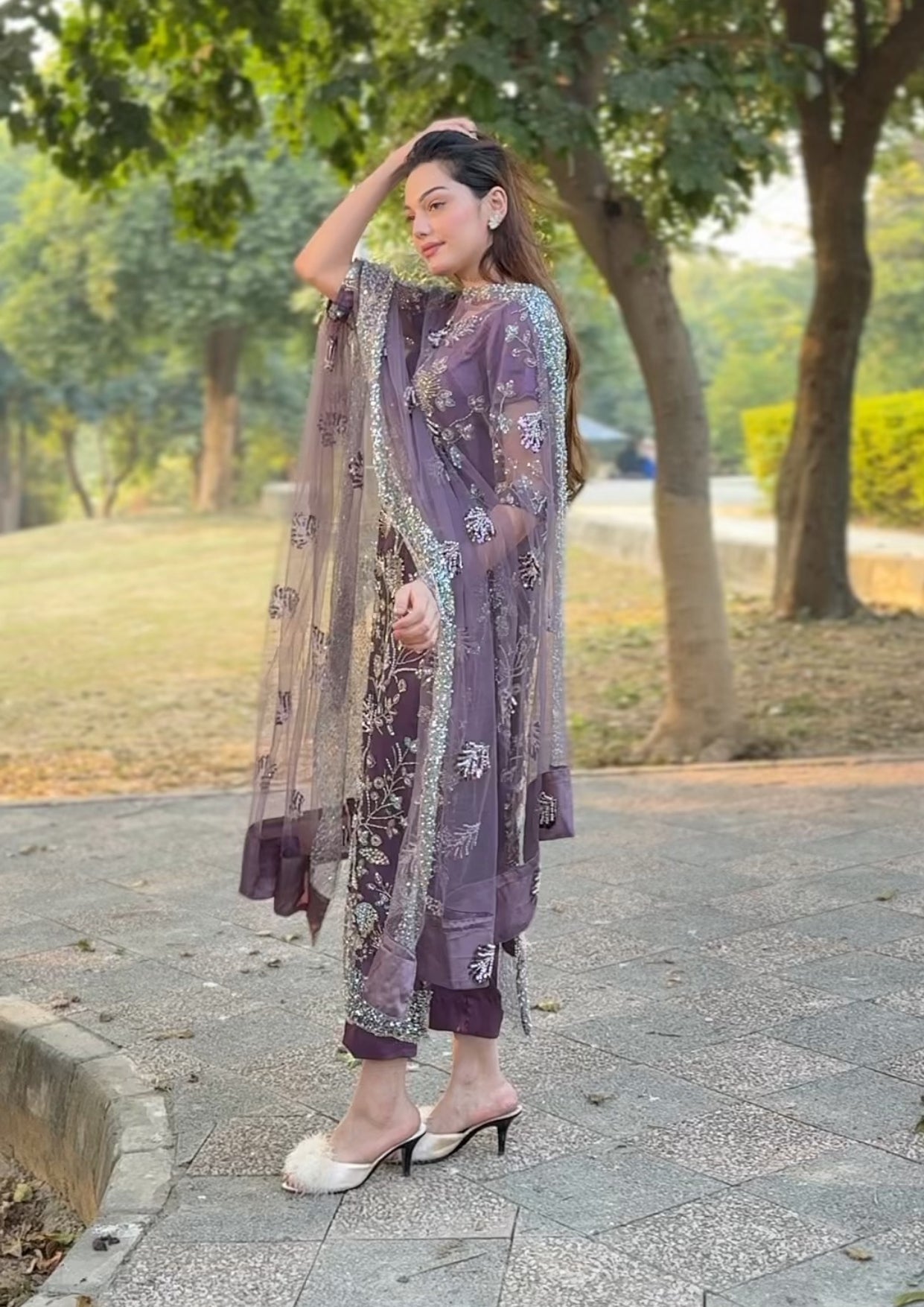 • Clothing: Embroidered/Printed suit for women - Made of best quality fabric - lawn or linen or chiffon - pure silk - Available at Najma Designs & Co. • Jewelry: Gold - plated stud earrings for