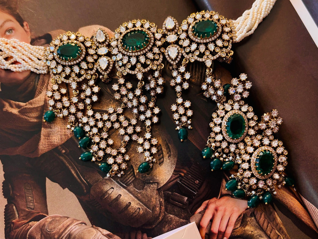 • Clothing: Embroidered/Printed suit for women - Made of best quality fabric - lawn or linen or chiffon - pure silk - Available at Najma Designs & Co. • Jewelry: Gold - plated stud earrings for