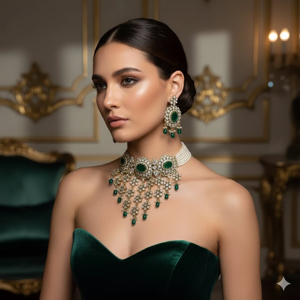 • Clothing: Embroidered/Printed suit for women - Made of best quality fabric - lawn or linen or chiffon - pure silk - Available at Najma Designs & Co. • Jewelry: Gold - plated stud earrings for