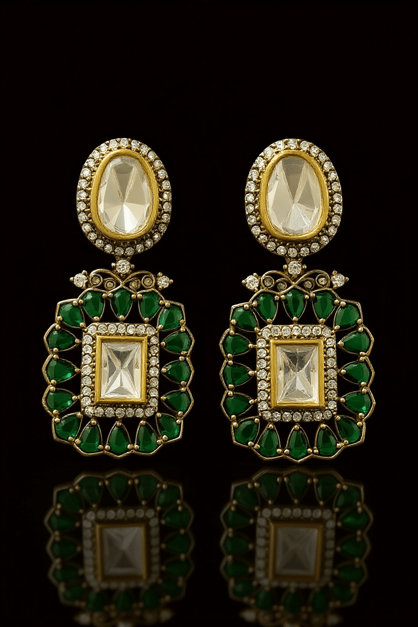 • Clothing: Embroidered/Printed suit for women - Made of best quality fabric - lawn or linen or chiffon - pure silk - Available at Najma Designs & Co. • Jewelry: Gold - plated stud earrings for