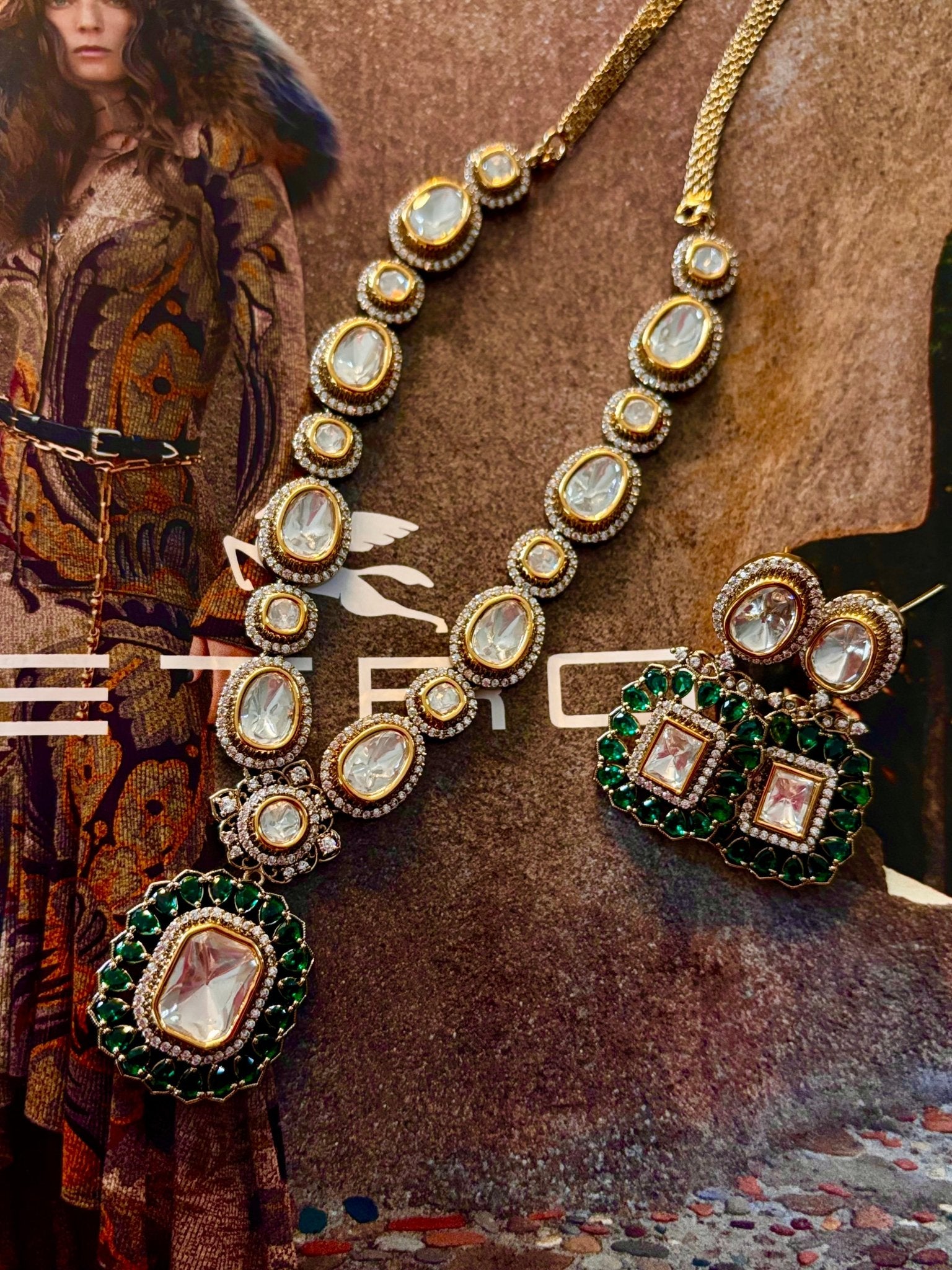 • Clothing: Embroidered/Printed suit for women - Made of best quality fabric - lawn or linen or chiffon - pure silk - Available at Najma Designs & Co. • Jewelry: Gold - plated stud earrings for