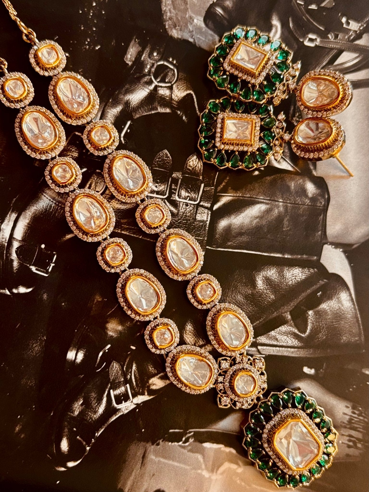 • Clothing: Embroidered/Printed suit for women - Made of best quality fabric - lawn or linen or chiffon - pure silk - Available at Najma Designs & Co. • Jewelry: Gold - plated stud earrings for