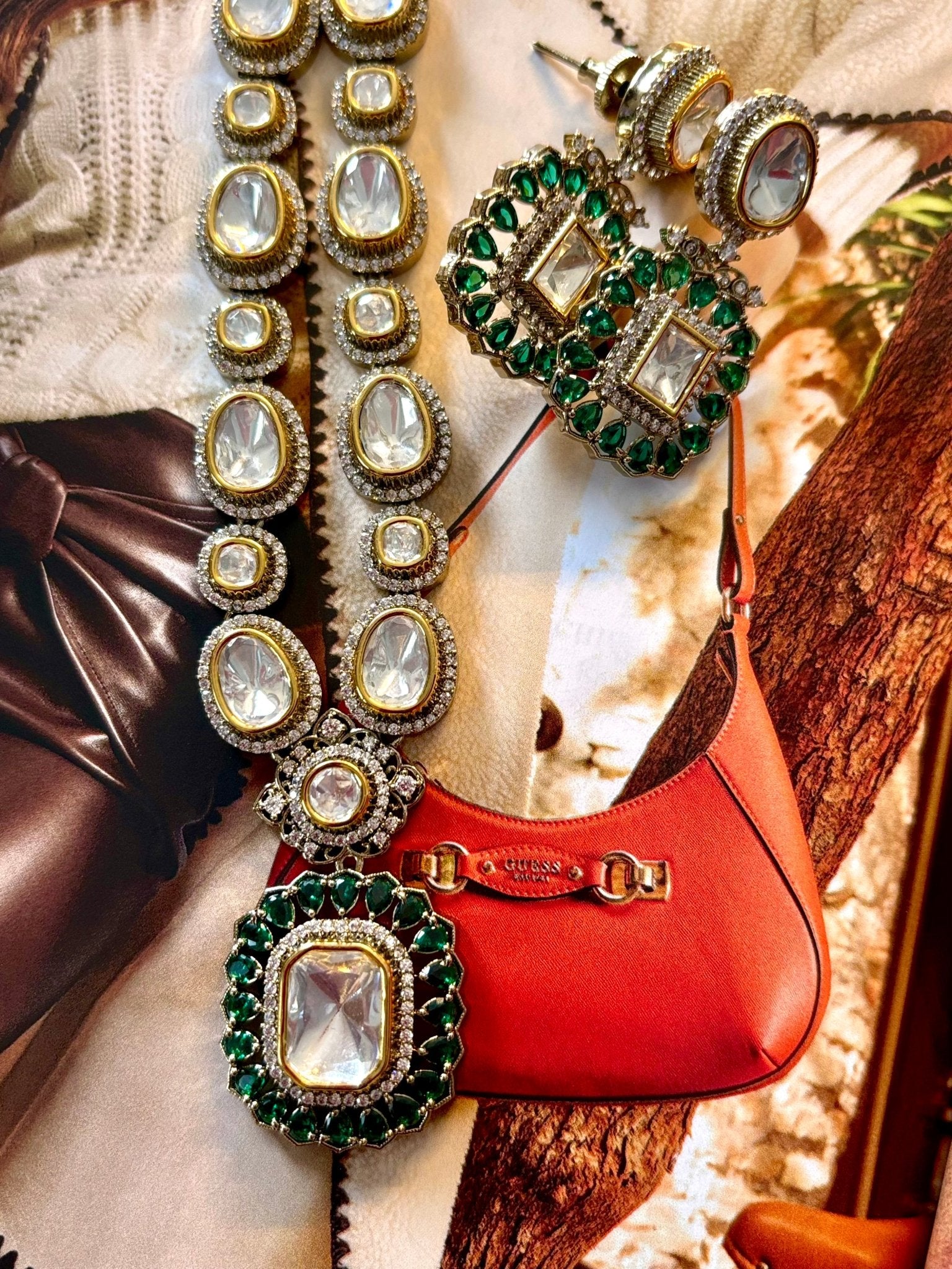 • Clothing: Embroidered/Printed suit for women - Made of best quality fabric - lawn or linen or chiffon - pure silk - Available at Najma Designs & Co. • Jewelry: Gold - plated stud earrings for