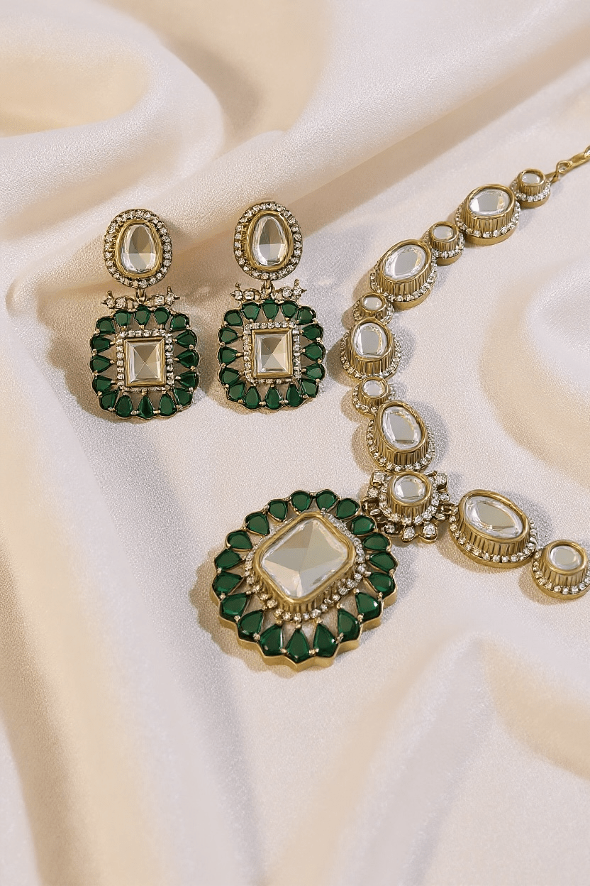 • Clothing: Embroidered/Printed suit for women - Made of best quality fabric - lawn or linen or chiffon - pure silk - Available at Najma Designs & Co. • Jewelry: Gold - plated stud earrings for