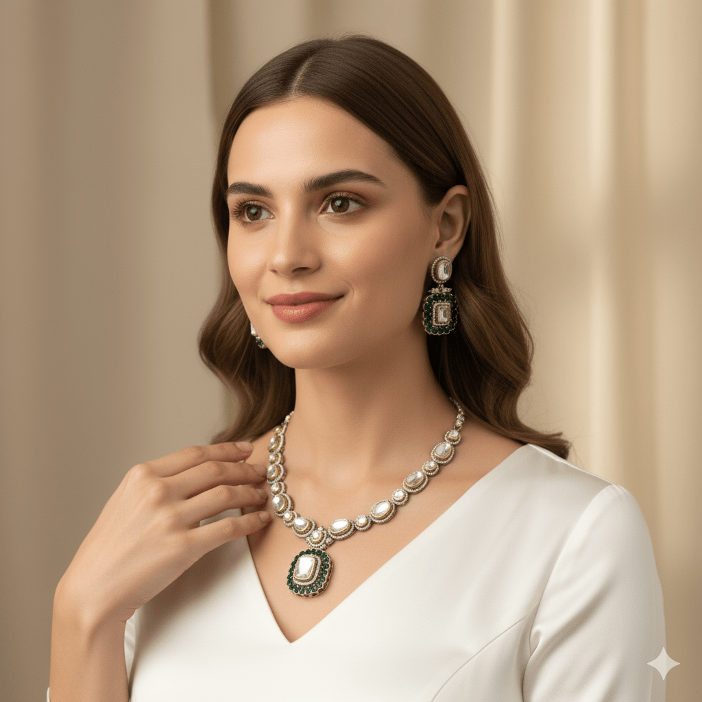 • Clothing: Embroidered/Printed suit for women - Made of best quality fabric - lawn or linen or chiffon - pure silk - Available at Najma Designs & Co. • Jewelry: Gold - plated stud earrings for