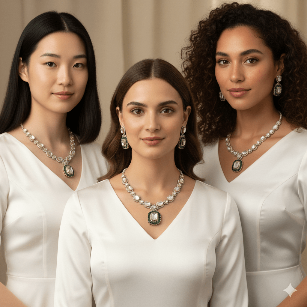 • Clothing: Embroidered/Printed suit for women - Made of best quality fabric - lawn or linen or chiffon - pure silk - Available at Najma Designs & Co. • Jewelry: Gold - plated stud earrings for