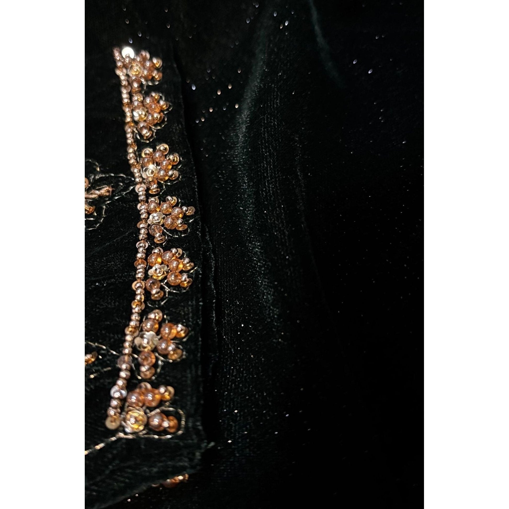 Stunning 3-Piece Pure Poison Green Velvet Suit – Handcrafted with Dabka, Naqshi, Sequins & Crystals – Embellished Organza Dupatta & Raw Silk Trousers for a Luxurious Look