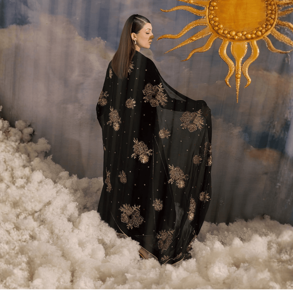 • Clothing: Embroidered/Printed suit for women - Made of best quality fabric - lawn or linen or chiffon - pure silk - Available at Najma Designs & Co. • Jewelry: Gold - plated stud earrings for