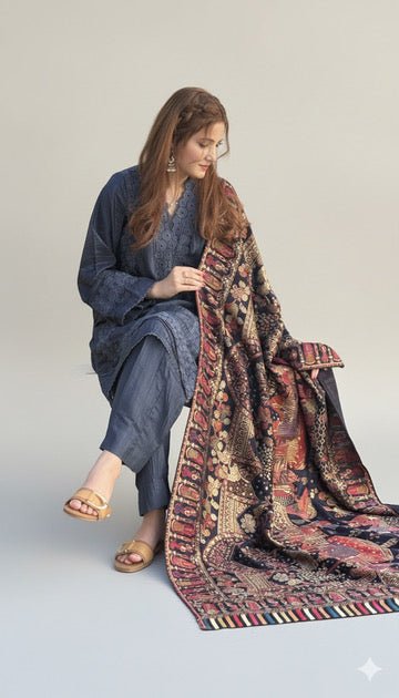 • Clothing: Embroidered/Printed suit for women - Made of best quality fabric - lawn or linen or chiffon - pure silk - Available at Najma Designs & Co. • Jewelry: Gold - plated stud earrings for