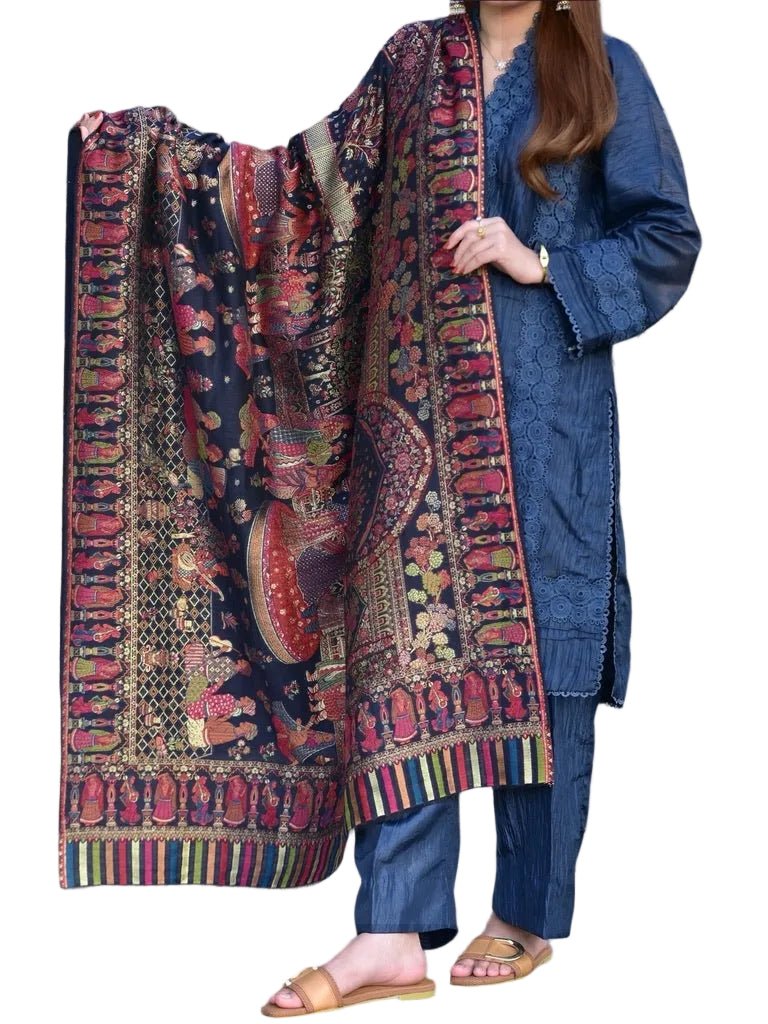 • Clothing: Embroidered/Printed suit for women - Made of best quality fabric - lawn or linen or chiffon - pure silk - Available at Najma Designs & Co. • Jewelry: Gold - plated stud earrings for