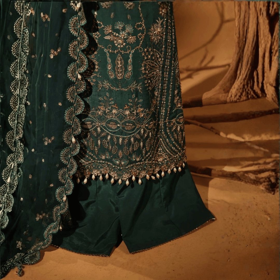 • Clothing: Embroidered/Printed suit for women - Made of best quality fabric - lawn or linen or chiffon - pure silk - Available at Najma Designs & Co. • Jewelry: Gold - plated stud earrings for