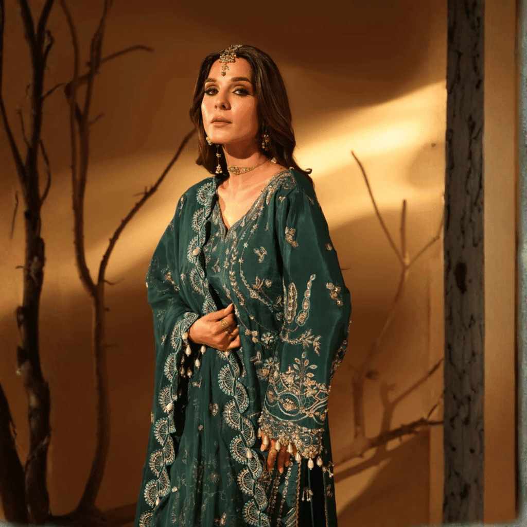 • Clothing: Embroidered/Printed suit for women - Made of best quality fabric - lawn or linen or chiffon - pure silk - Available at Najma Designs & Co. • Jewelry: Gold - plated stud earrings for