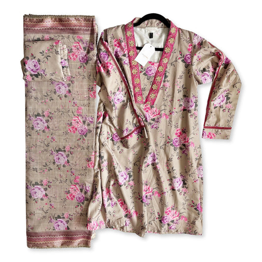 • Clothing: Embroidered/Printed suit for women - Made of best quality fabric - lawn or linen or chiffon - pure silk - Available at Najma Designs & Co. • Jewelry: Gold - plated stud earrings for