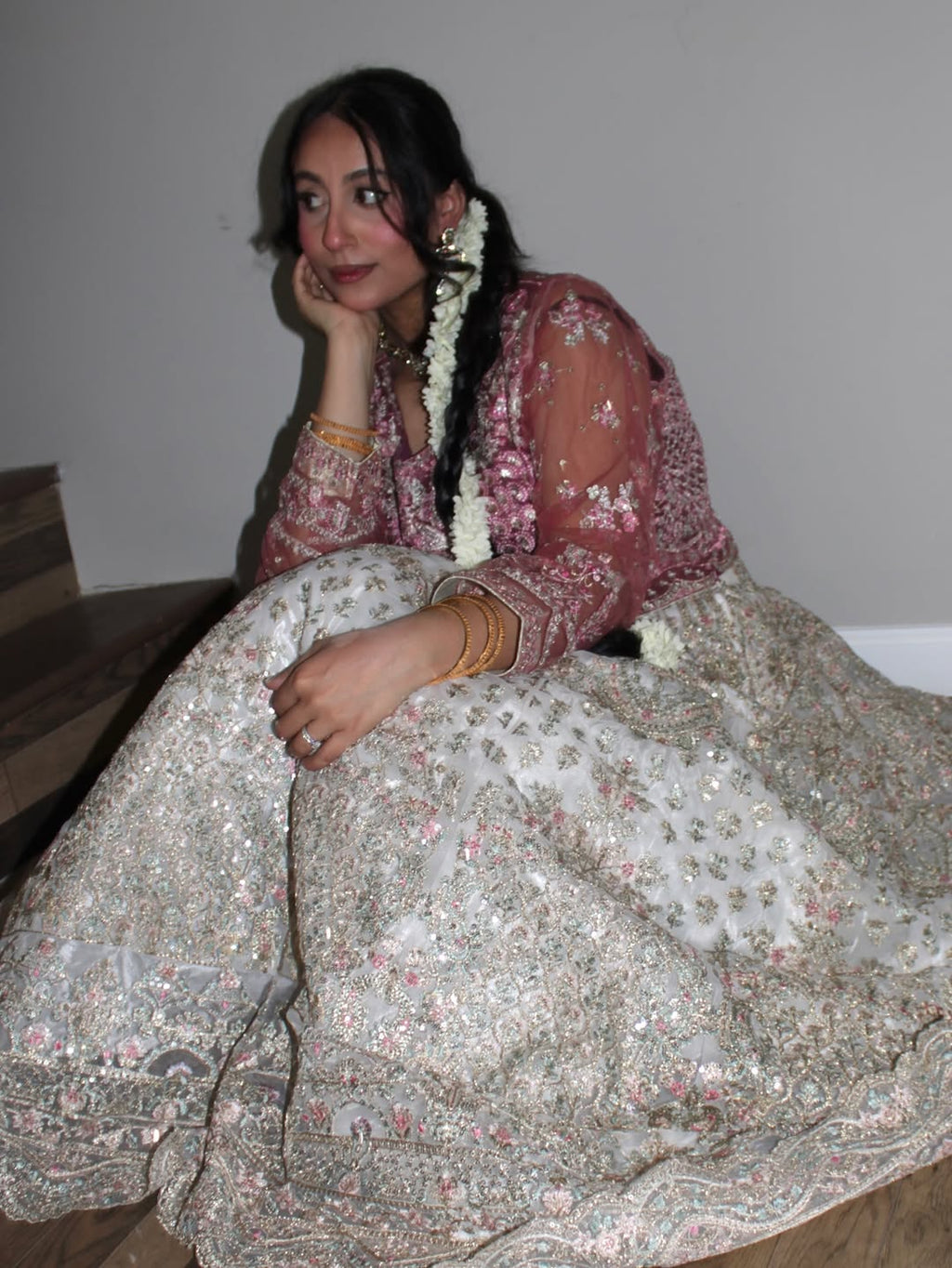 • Clothing: Embroidered/Printed suit for women - Made of best quality fabric - lawn or linen or chiffon- pure silk - Available at Najma Designs & Co. • Jewelry: Gold-plated stud earrings for