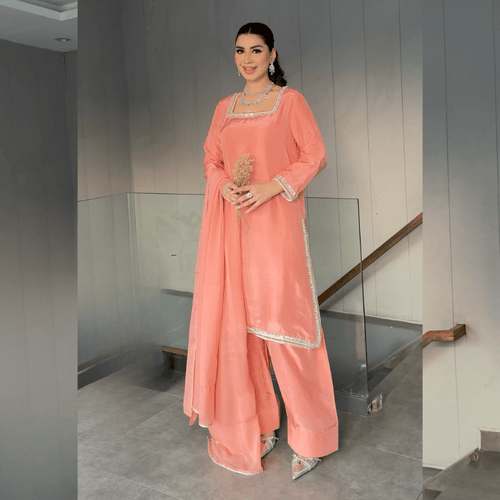 • Clothing: Embroidered/Printed suit for women - Made of best quality fabric - lawn or linen or chiffon - pure silk - Available at Najma Designs & Co. • Jewelry: Gold - plated stud earrings for