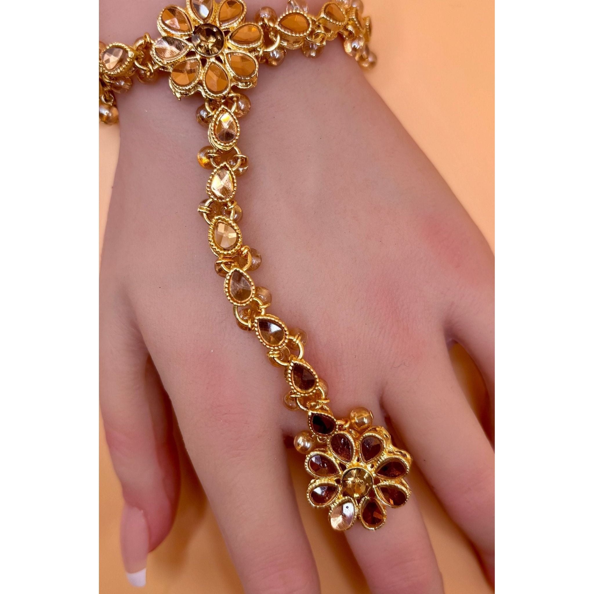 Gold Polki Hath Paan/Bracelet/Haath phool/Hathh Panja/finger Hand bracelet/Bridal Jewelry/hand harness/Indian Hand Jewelry/wedding jewelry