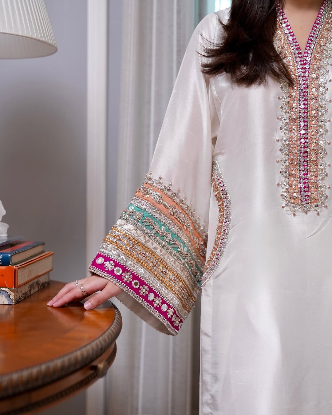 • Clothing: Embroidered/Printed suit for women - Made of best quality fabric - lawn or linen or chiffon - pure silk - Available at Najma Designs & Co. • Jewelry: Gold - plated stud earrings for