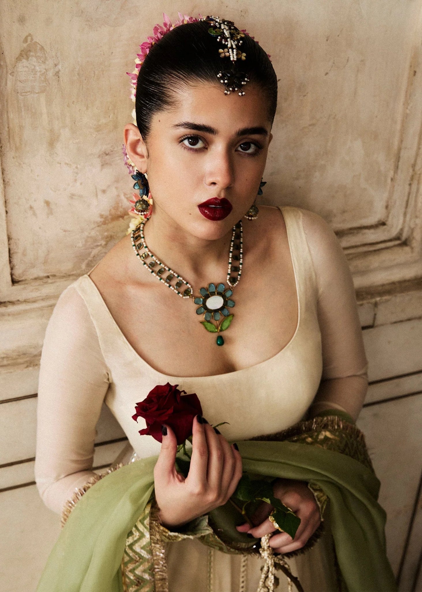 • Clothing: Embroidered/Printed suit for women - Made of best quality fabric - lawn or linen or chiffon - pure silk - Available at Najma Designs & Co. • Jewelry: Gold - plated stud earrings for