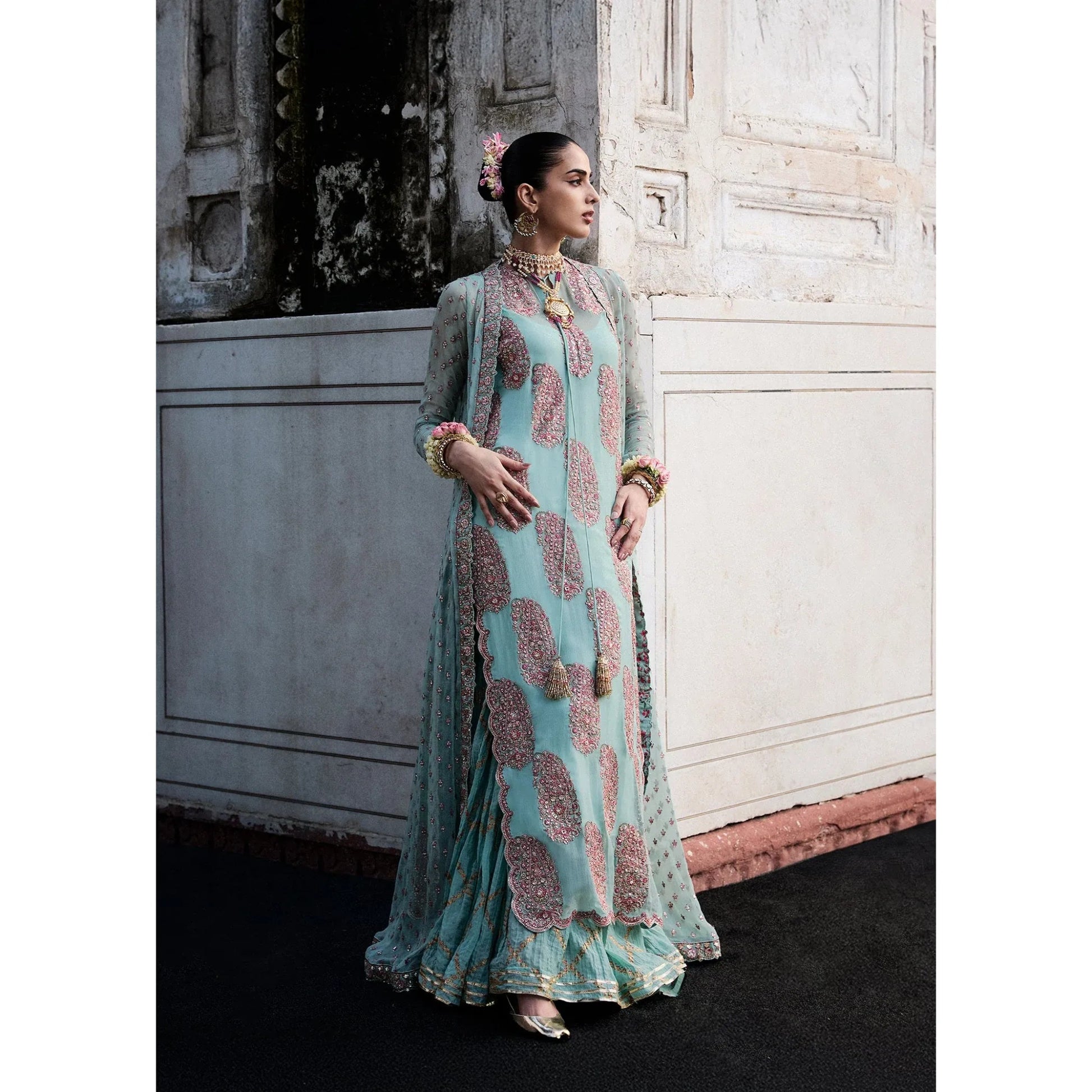 • Clothing: Embroidered/Printed suit for women - Made of best quality fabric - lawn or linen or chiffon - pure silk - Available at Najma Designs & Co. • Jewelry: Gold - plated stud earrings for