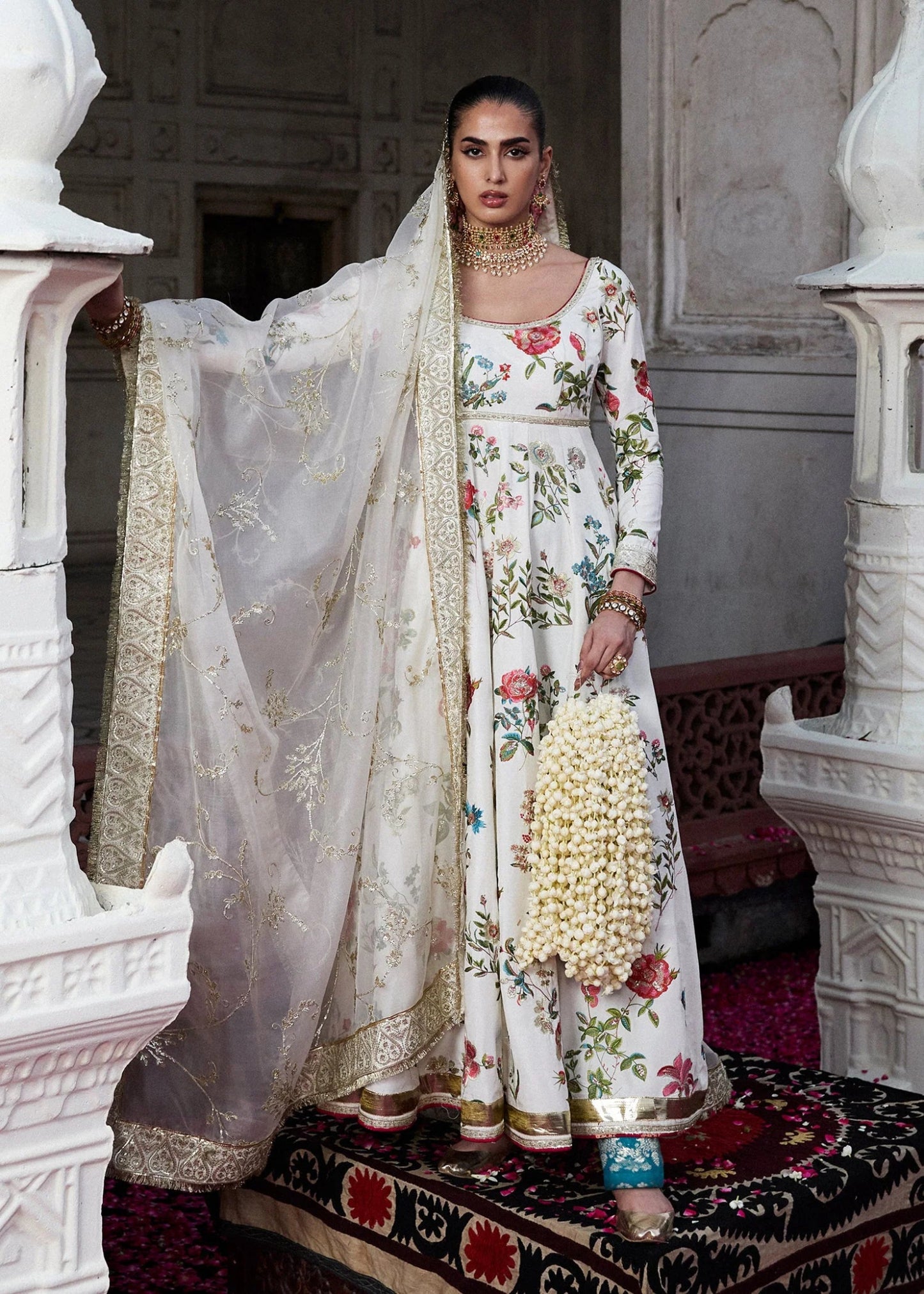 • Clothing: Embroidered/Printed suit for women - Made of best quality fabric - lawn or linen or chiffon - pure silk - Available at Najma Designs & Co. • Jewelry: Gold - plated stud earrings for